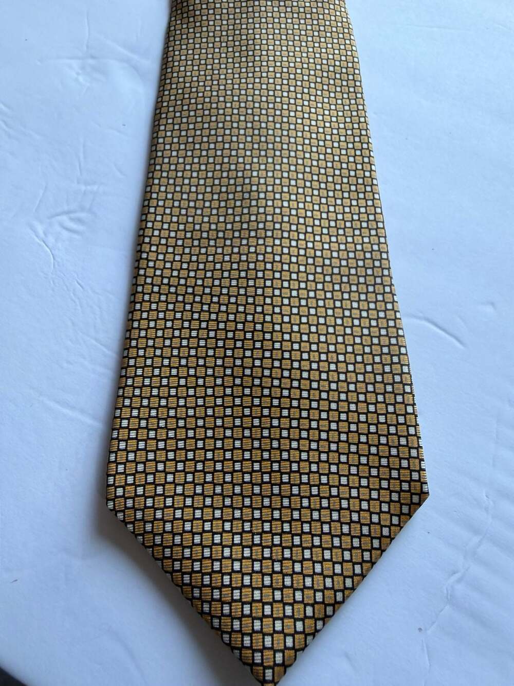 VTG Lauren Ralph Lauren Silk Tie Yellow Black Checkered Print Signed 58"X3.5"W